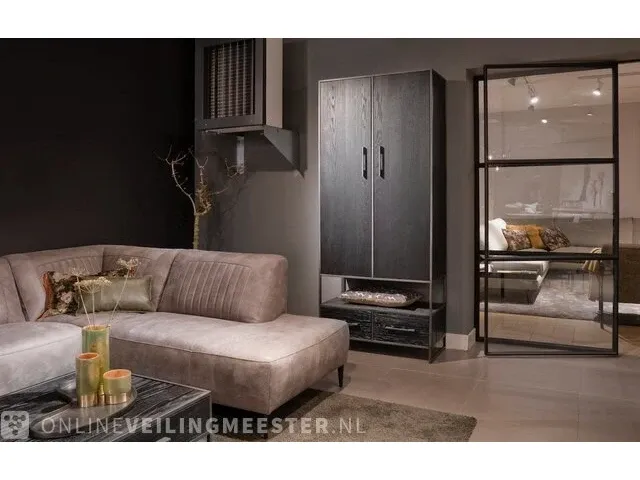 Modern zwart eiken hoge kast/cabinet | black oak collectie, zwart - afbeelding 1 van  5