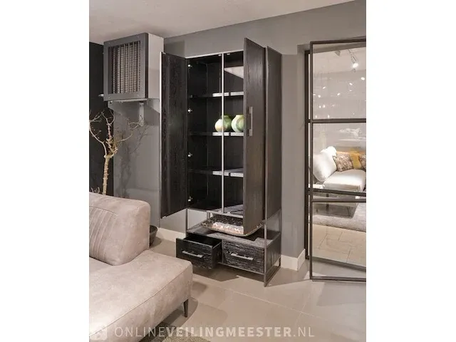Modern zwart eiken hoge kast/cabinet | black oak collectie, zwart - afbeelding 2 van  5