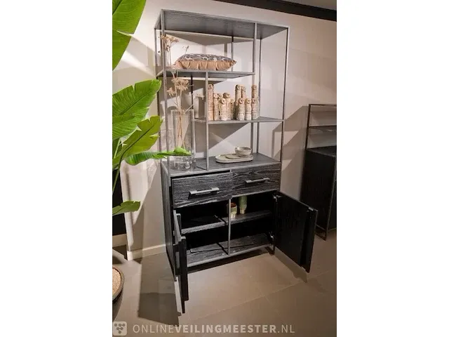 Modern zwart eiken hoog rek | black oak collectie, zwart - afbeelding 2 van  7