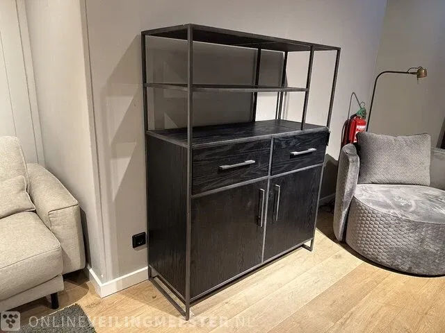 Modern zwart eiken laag rek | black oak collectie, zwart - afbeelding 2 van  6