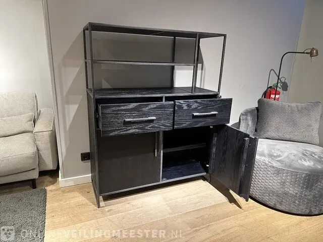 Modern zwart eiken laag rek | black oak collectie, zwart - afbeelding 3 van  6