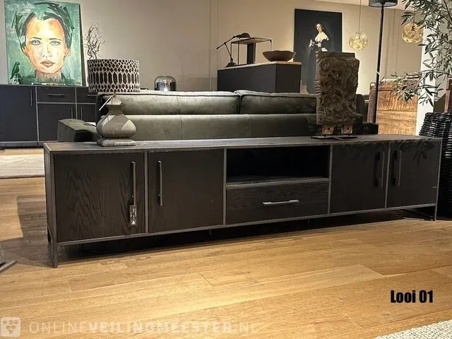 Modern zwart eiken tv-dressoir | black oak collectie, zwart - afbeelding 1 van  7
