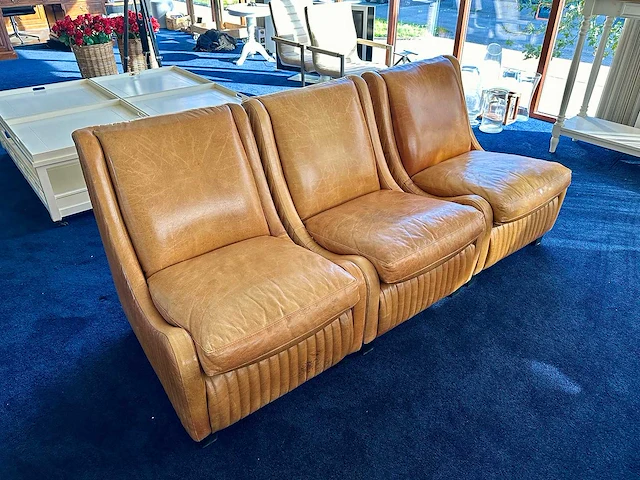 Modulaire lederen fauteuil cognac (3x) - afbeelding 2 van  5