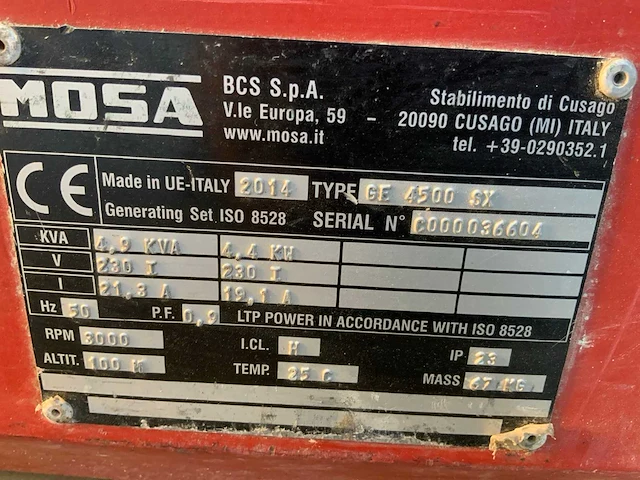 Mosa ge4500sx stroomaggregaat - afbeelding 5 van  5