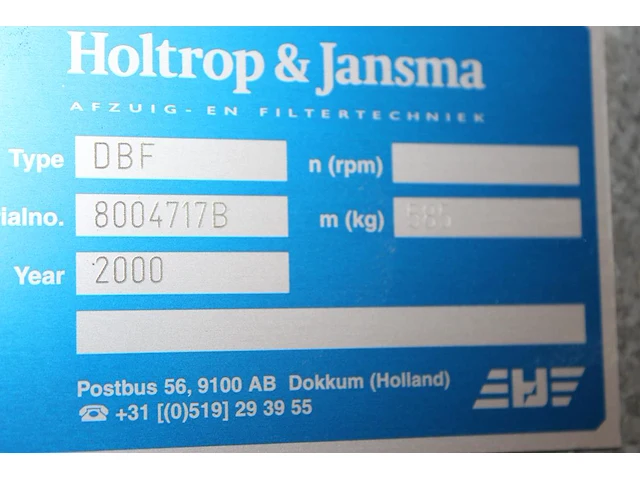 Motafzuiging holtrop & jansma type dbf. bouwjaar 2000. afmeting 235 cm x 121 cm x 325 cm. gewicht 585 kg. ... - afbeelding 4 van  5