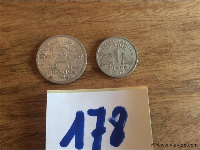 Munten frankrijk 1 & 2 fr - afbeelding 1 van  2