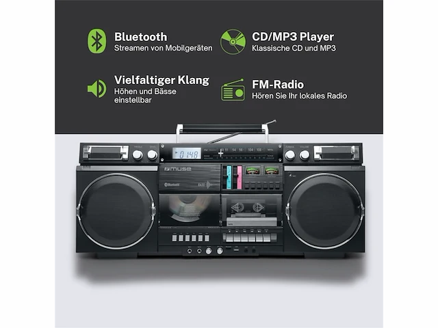 Muse m-380gb ghettoblaster met, fm, cd, cassette, usb, sd, 80 watt - afbeelding 3 van  6