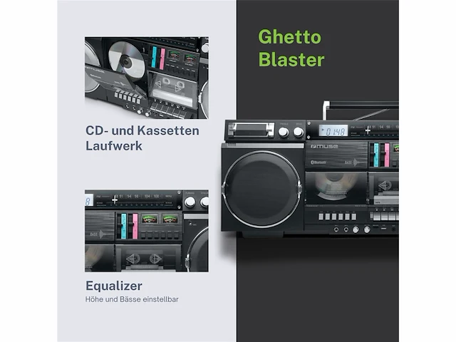 Muse m-380gb ghettoblaster met, fm, cd, cassette, usb, sd, 80 watt - afbeelding 4 van  6