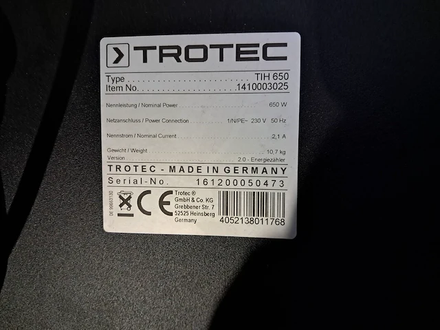 Muurdroger infrarood 230v trotec, tih 650, bouwjaar 2017 - afbeelding 4 van  4
