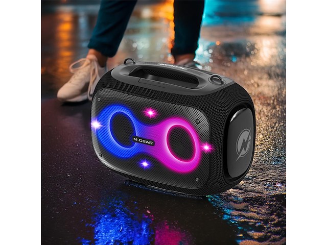 N-gear nrg 600 bluetooth luidspreker bluetooth en karaoke-machine met 2 microfoons ipx5 waterdicht ledverlichting - afbeelding 2 van  6