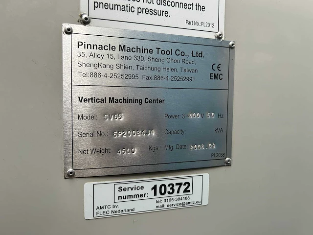 Narvik/pinnacle - cnc - pk sv65 vmc - cnc freesmachine - 2008 - afbeelding 7 van  7