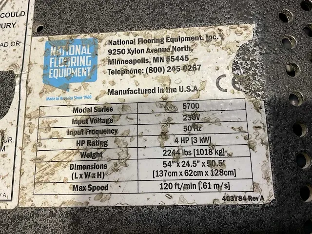 National flooring equipment 5700 tapijtstripper; afgelezen urenstand 963 uur; werkend getest - afbeelding 3 van  11