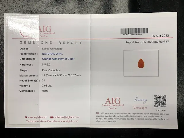 Naturel opaal (oranje met kleurenspel) 2.93 karaat - afbeelding 5 van  5