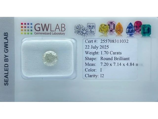 Natuurlijke diamant - 1,70ct, round brilliant, i, 2025 - afbeelding 1 van  8