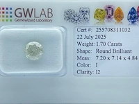 Natuurlijke diamant - 1,70ct, round brilliant, i, 2025 - afbeelding 1 van  8