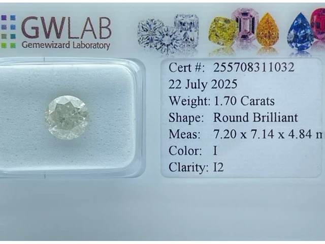 Natuurlijke diamant - 1,70ct, round brilliant, i, 2025 - afbeelding 3 van  8