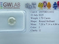 Natuurlijke diamant - 1,70ct, round brilliant, i, 2025 - afbeelding 3 van  8