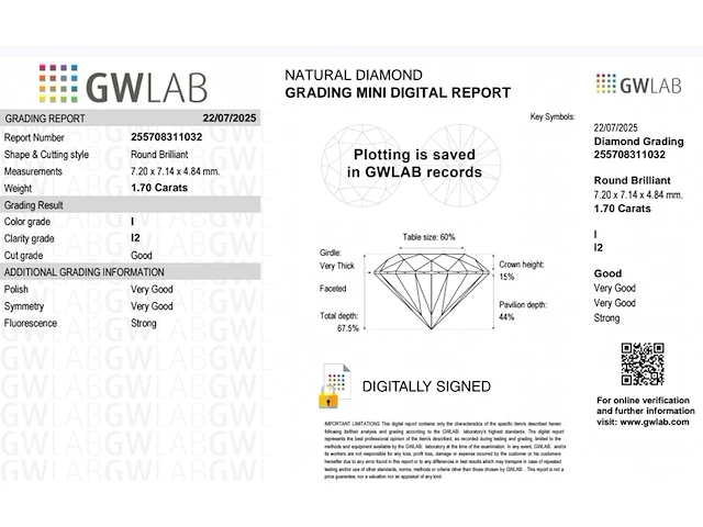 Natuurlijke diamant - 1,70ct, round brilliant, i, 2025 - afbeelding 8 van  8