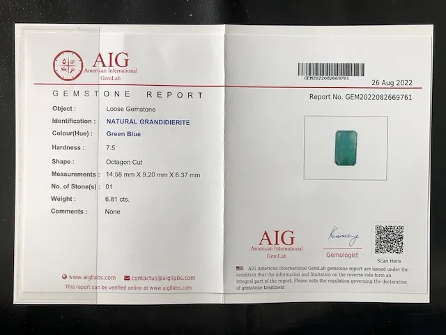Natuurlijke grandidieriet (groenblauw) 6,81 karaat - afbeelding 5 van  5