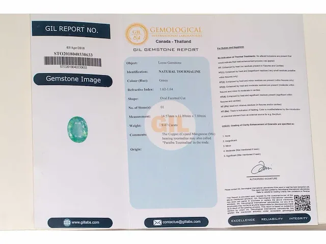 Natuurlijke paraiba toermalijn (geelgroen) 9,47 karaat - afbeelding 6 van  7