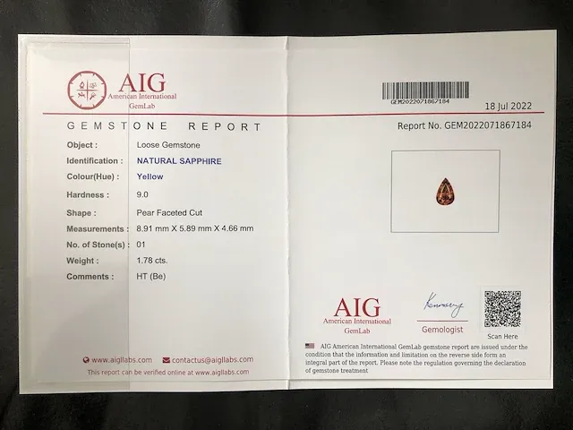 Natuurlijke saffier (geel) 1.78 karaat - afbeelding 5 van  5