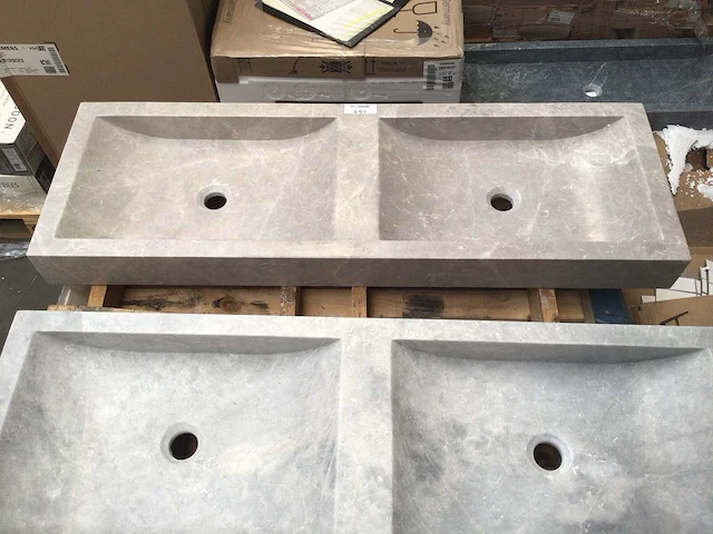 Natuursteen marmer beige/grey dubbele wastafel 120x40x10 cm - afbeelding 3 van  6