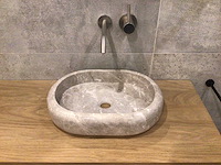 Natuursteen marmer beige/grey oval waskom 47x34x10 cm - afbeelding 1 van  3