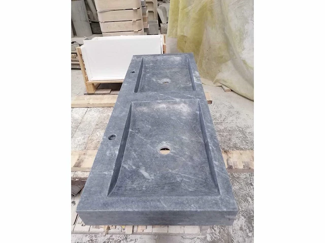 Natuursteen marmer black dubbele wastafel 120x46x10 cm - afbeelding 2 van  3
