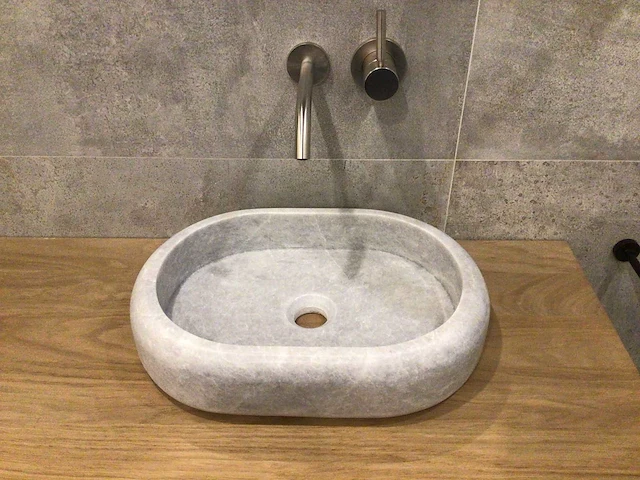Natuursteen marmer grey oval waskom 47x34x10 cm - afbeelding 1 van  4