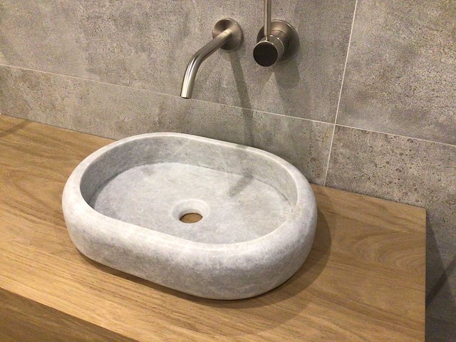 Natuursteen marmer grey oval waskom 47x34x10 cm - afbeelding 3 van  4