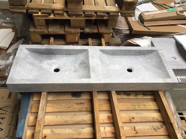 Natuursteen marmer grijs dubbele wastafel 120x40x10 cm - afbeelding 1 van  5
