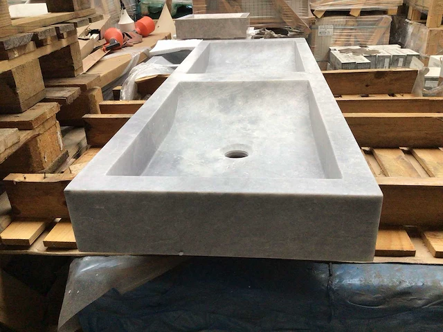 Natuursteen marmer grijs dubbele wastafel 120x40x10 cm - afbeelding 3 van  5