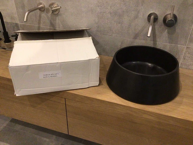 Natuursteen marmer toros black waskom 40x15 cm - afbeelding 2 van  5