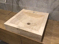 Natuursteen travertin beige wastafel 45x46x10 cm - afbeelding 3 van  4