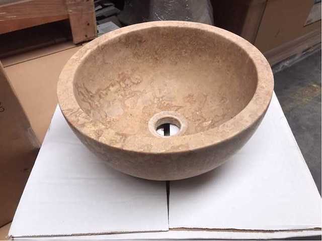 Natuursteen travertin noce waskom 32x15 cm - afbeelding 3 van  5