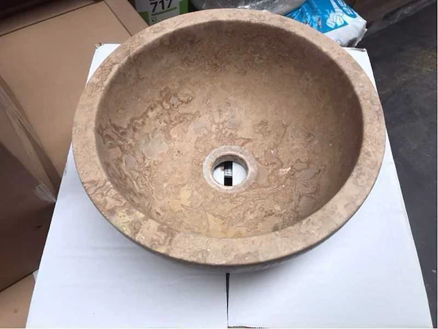 Natuursteen travertin noce waskom 32x15 cm - afbeelding 4 van  5