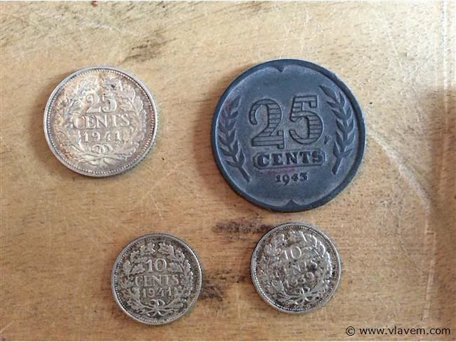 Nederlandse munten 4stuks 1939-1943 - afbeelding 2 van  2