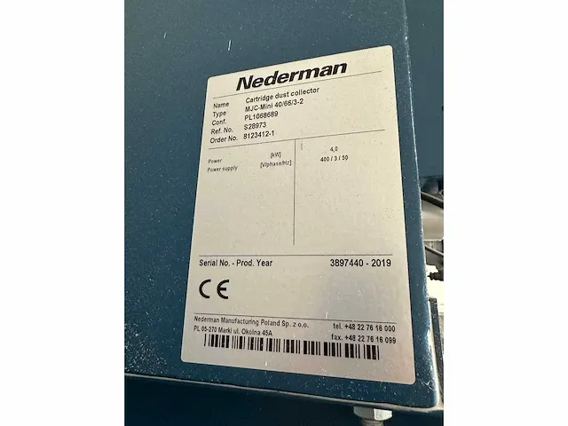 Nederman - mjc mini 40/66/3-2 - filterafzuiginstallatie - 2019 - afbeelding 6 van  7