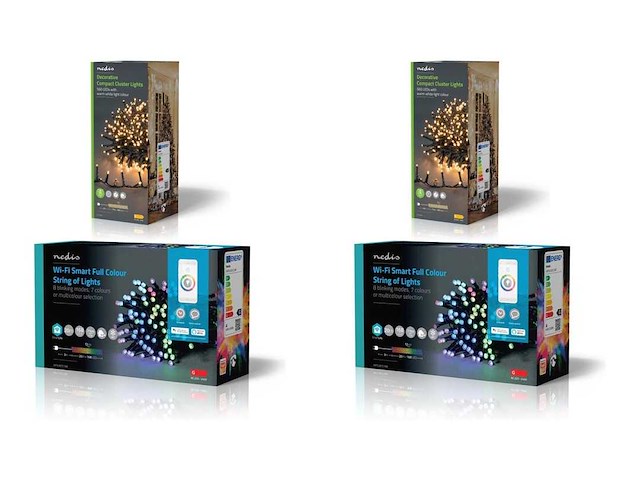 Nedis kerstverlichting - compacte cluster - 560 led's - warm wit - 11.2 m - licht effecten: 7 - binnen & buiten - netvoeding + nedis smartlife-kerstverlichting - koord - wi-fi - rgb - 168 led's - 20.0 m - android / ios - afbeelding 1 van  2