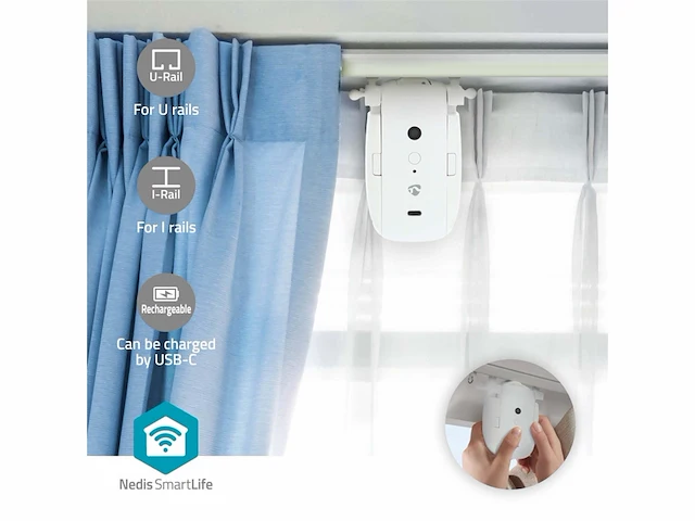 Nedis smartlife gordijnrobot i rail / u railgordijnen batterij gevoed / usb gevoed 4000 mah bluetooth wit - afbeelding 3 van  5