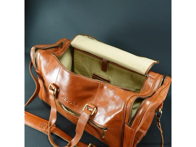 Negotia alpha luxe leren duffel bag. weekendtas, reistas, handbagage. top-grain leer- bruin (nr.8008) - afbeelding 4 van  5
