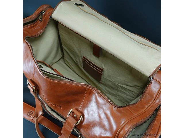 Negotia alpha luxe leren duffel bag. weekendtas, reistas, handbagage. top-grain leer- bruin (nr.8008) - afbeelding 5 van  5