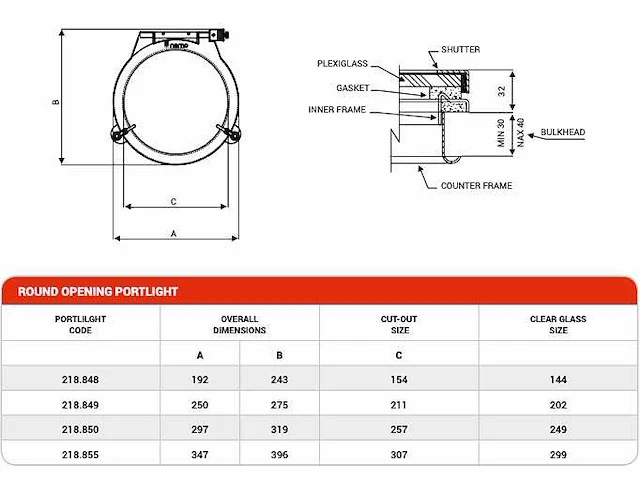 Nemo 218.855-e40rk stainless steel porthole d307 mm - afbeelding 2 van  2