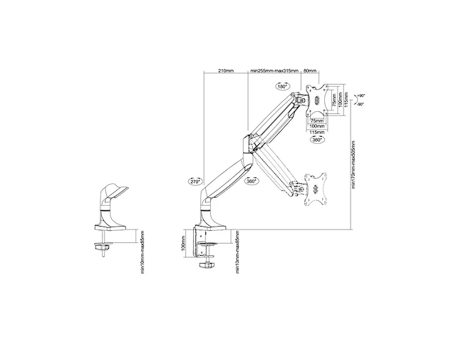 Neomounts nmd750wit monitorarm 1 scherm 19 kg gasveer wit - afbeelding 3 van  5