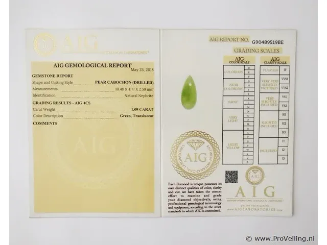 Nephrite 1.09ct aig certified - afbeelding 4 van  4