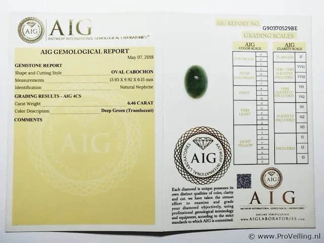 Nephrite 6.46ct aig certified - afbeelding 4 van  4