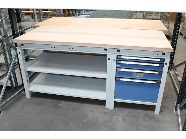 Nieuwe werkbank ottokind voorzien van ladekast en onderplateau met afmeting 176 x 75 x 86 cm. - afbeelding 1 van  3