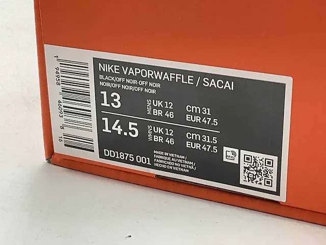 Nike vaporwaffle sacai black gum sneakers 47 1/2 - afbeelding 2 van  2