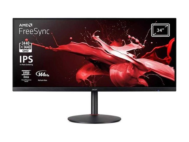 Nitro xv340ckpbmiipphzx - 86cm 34" w, zeroframe freesync hdr ready 1ms(vrb) 250nits ips led 2xhdmi 2dp mm audio out usb 3.0 hub height adj. euro emea mprii black acer ecodisplay - afbeelding 1 van  2