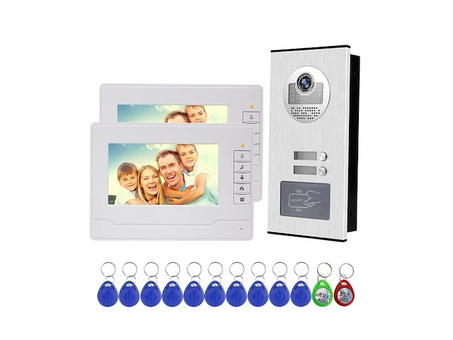 Nn99 video intercom deurbel systeemkit 7 inchkleurenschermen rfid voor thuis / 2 flats irnachtzicht max 100 meter - afbeelding 1 van  3